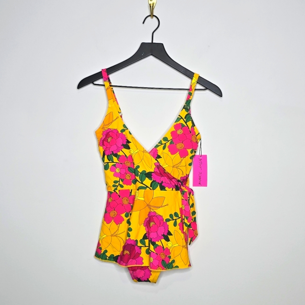 Betsy Johnson Daffodil Yellow Floral Swim Dress Size Small NWT